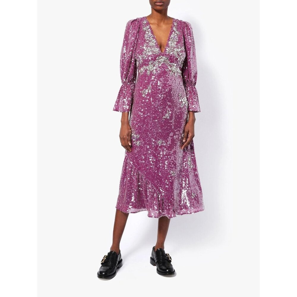 NEW Erdem Eva Crystal Embellished purple Sequin Midi Dress SIZE US 10